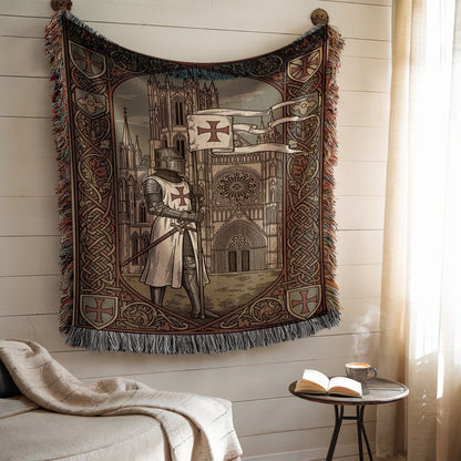 Medieval Knight and Cathedral Decorative Tapestry