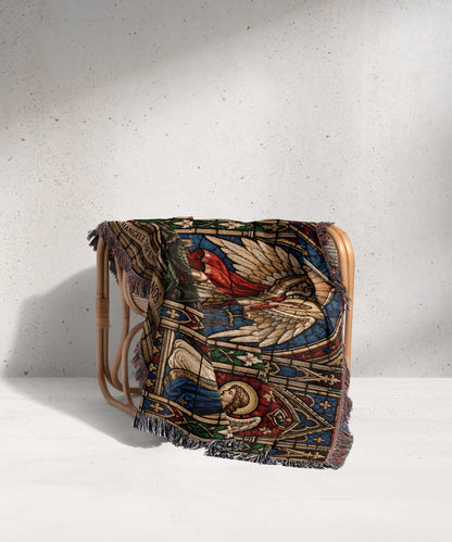 CalmNestStyle Saint Michael Stained Glass Prayer jacquard woven blanket