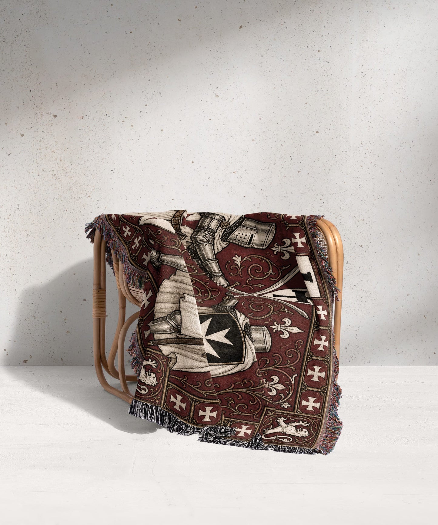 MyDesigns Medieval Knight Tapestry – Templar & Hospitaller Knights Duel Woven Blanket, Santiago Shield jacquard woven blanket