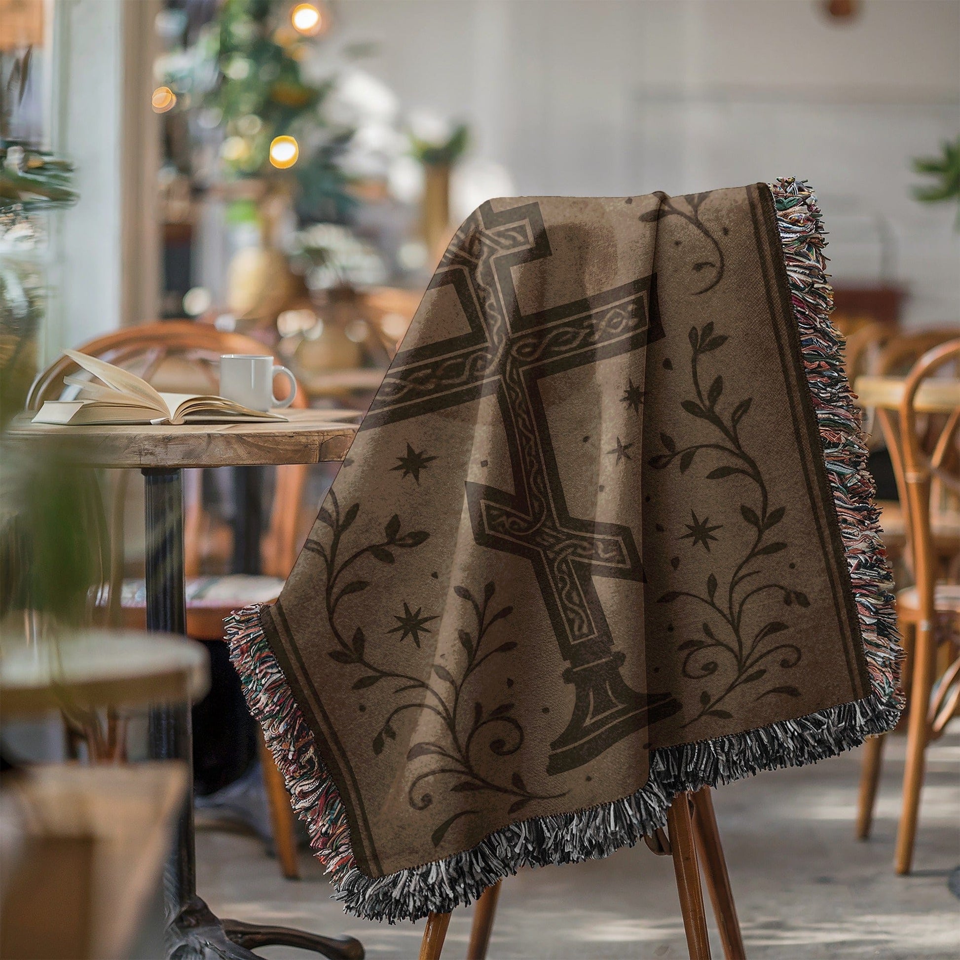 Cozy Blanket with Cross and Floral Design for Home Decor