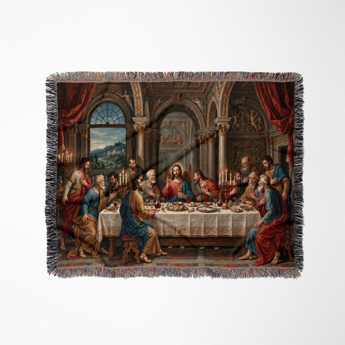 MyDesigns Holy Eucharist Wall Hanging – Last Supper with Chalice and Candles, Woven Blanket jacquard woven blanket