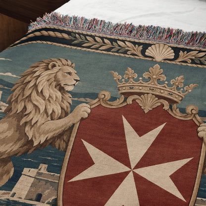 CalmNestStyle Golden Lions Crowned Shield over Valletta Woven Blanket jacquard woven blanket