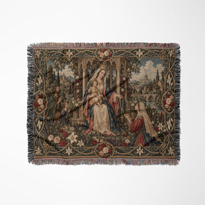 CalmNestStyle Our Lady of the Rosary jacquard woven blanket