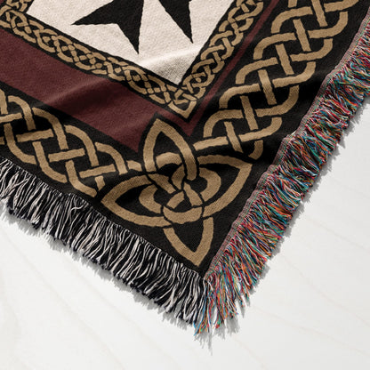 MyDesigns Medieval Tapestry Art Woven Blanket – Jerusalem Cross Medallion, Crusader Orders jacquard woven blanket