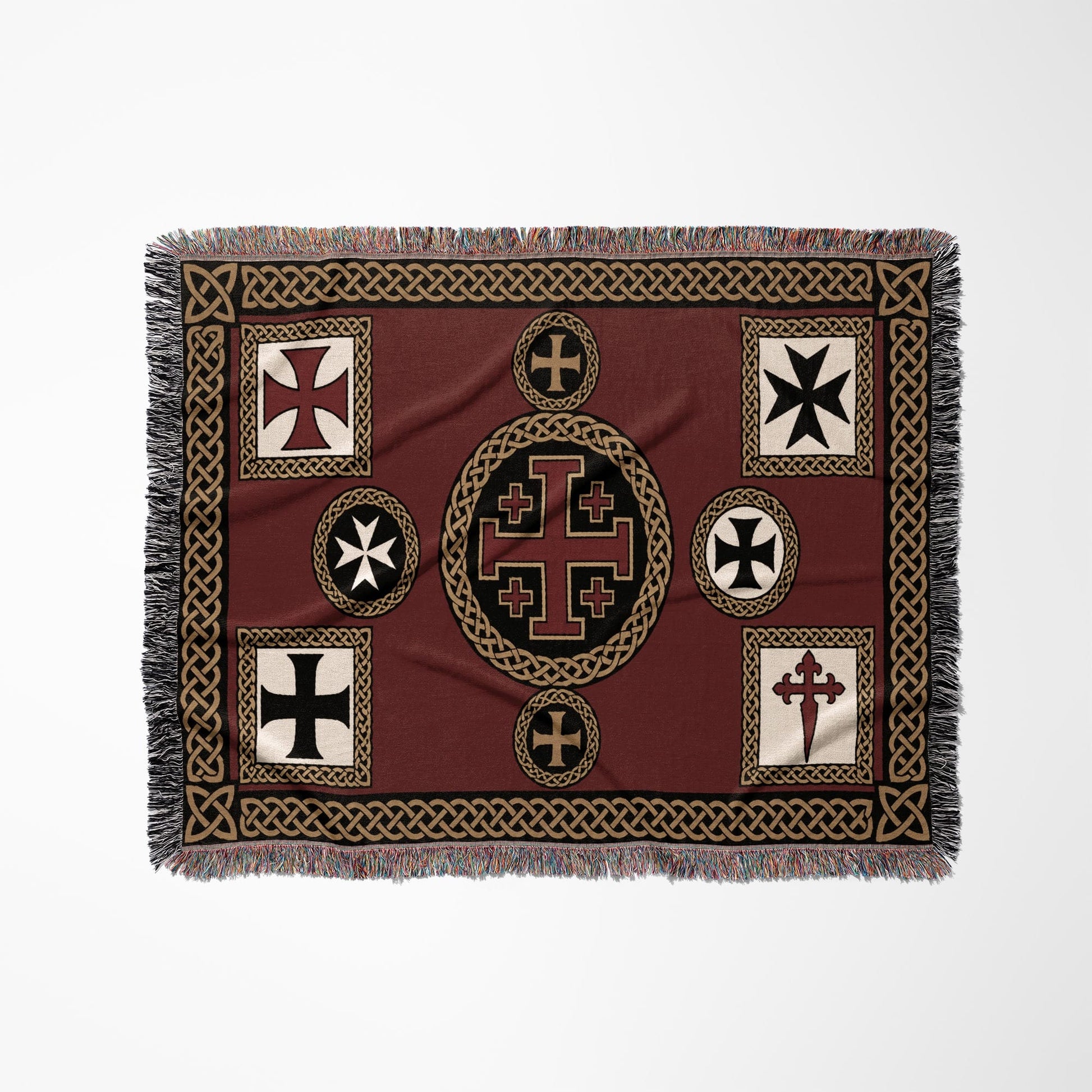 MyDesigns Medieval Tapestry Blanket – Jerusalem Cross Heraldic Medallion Woven Throw jacquard woven blanket