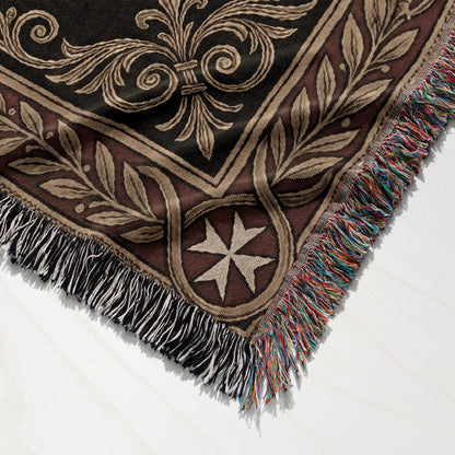 CalmNestStyle Order of Malta Laurel Wreath Crest Woven Blanket jacquard woven blanket
