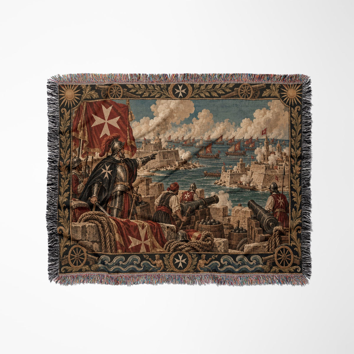 CalmNestStyle Knights of Malta Cannons on the Harbor Walls Woven Blanket jacquard woven blanket