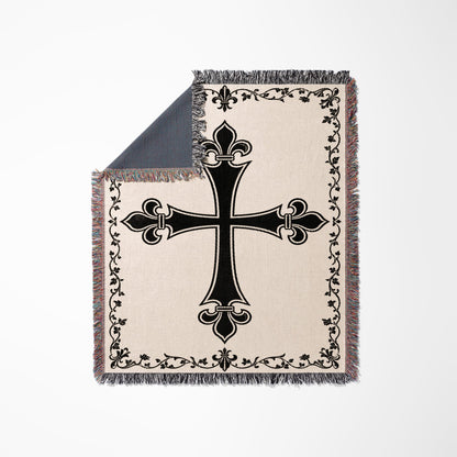 CalmNestStyle Templar Cross Heraldic Woven Blanket jacquard woven blanket