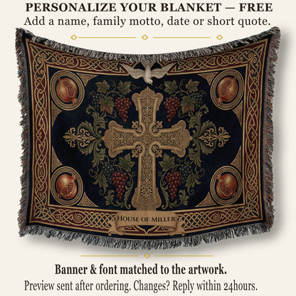CalmNestStyle Cross with Vine and Celtic Knots jacquard woven blanket