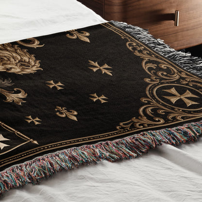 CalmNestStyle Order of Saint John Hospitallers Black and Gold Crest Woven Blanket jacquard woven blanket