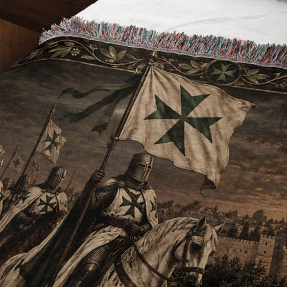 MyDesigns Saint Lazarus – Green Maltese Cross at Jerusalem jacquard woven blanket