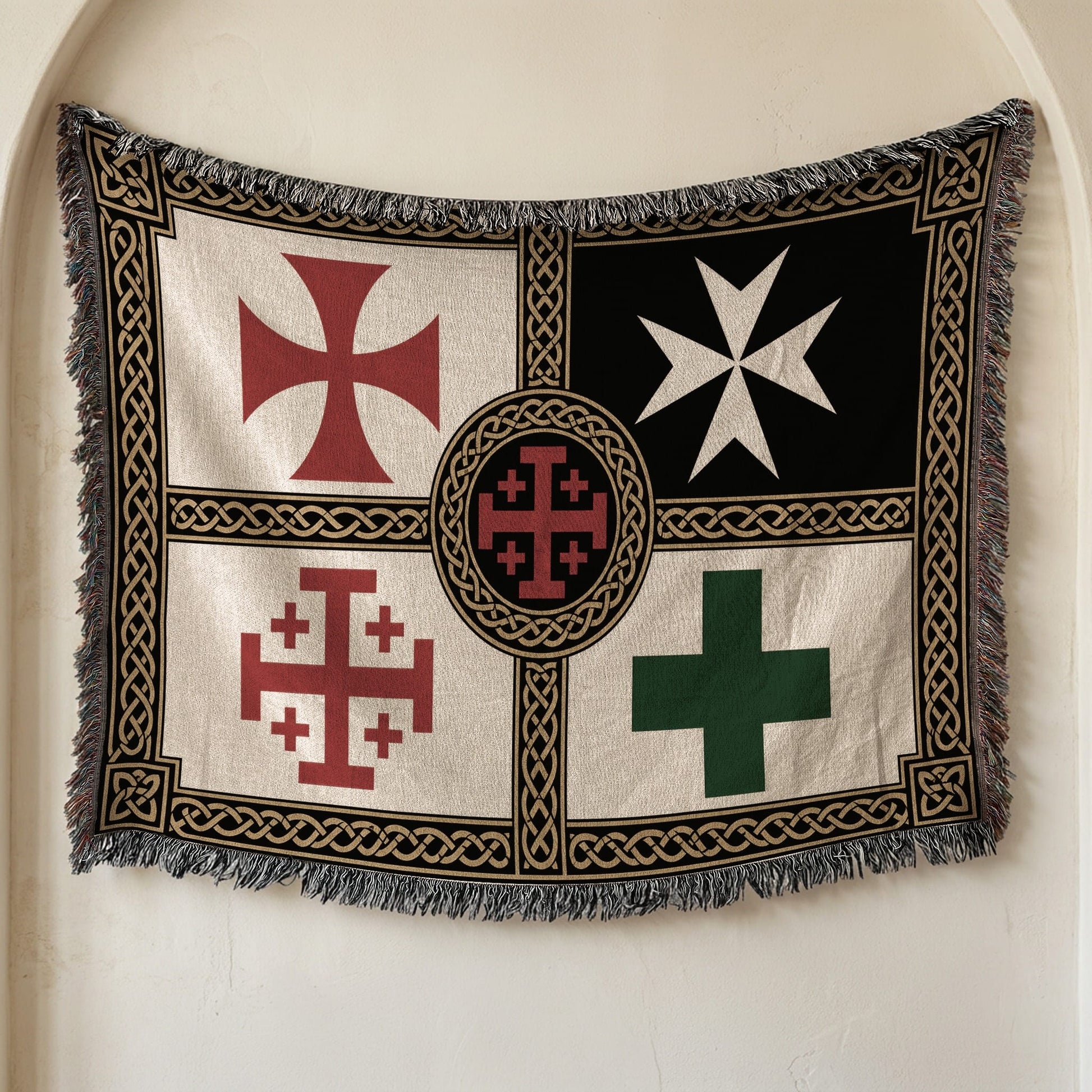 MyDesigns Medieval Blanket with Saint Lazarus Cross – Templar Hospitaller Jerusalem Woven Throw jacquard woven blanket