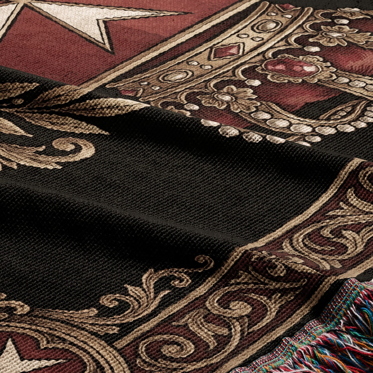 CalmNestStyle Order of Malta Crowned Crest Gold Scroll Woven Blanket jacquard woven blanket