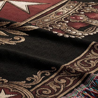 CalmNestStyle Order of Malta Crowned Crest Gold Scroll Woven Blanket jacquard woven blanket