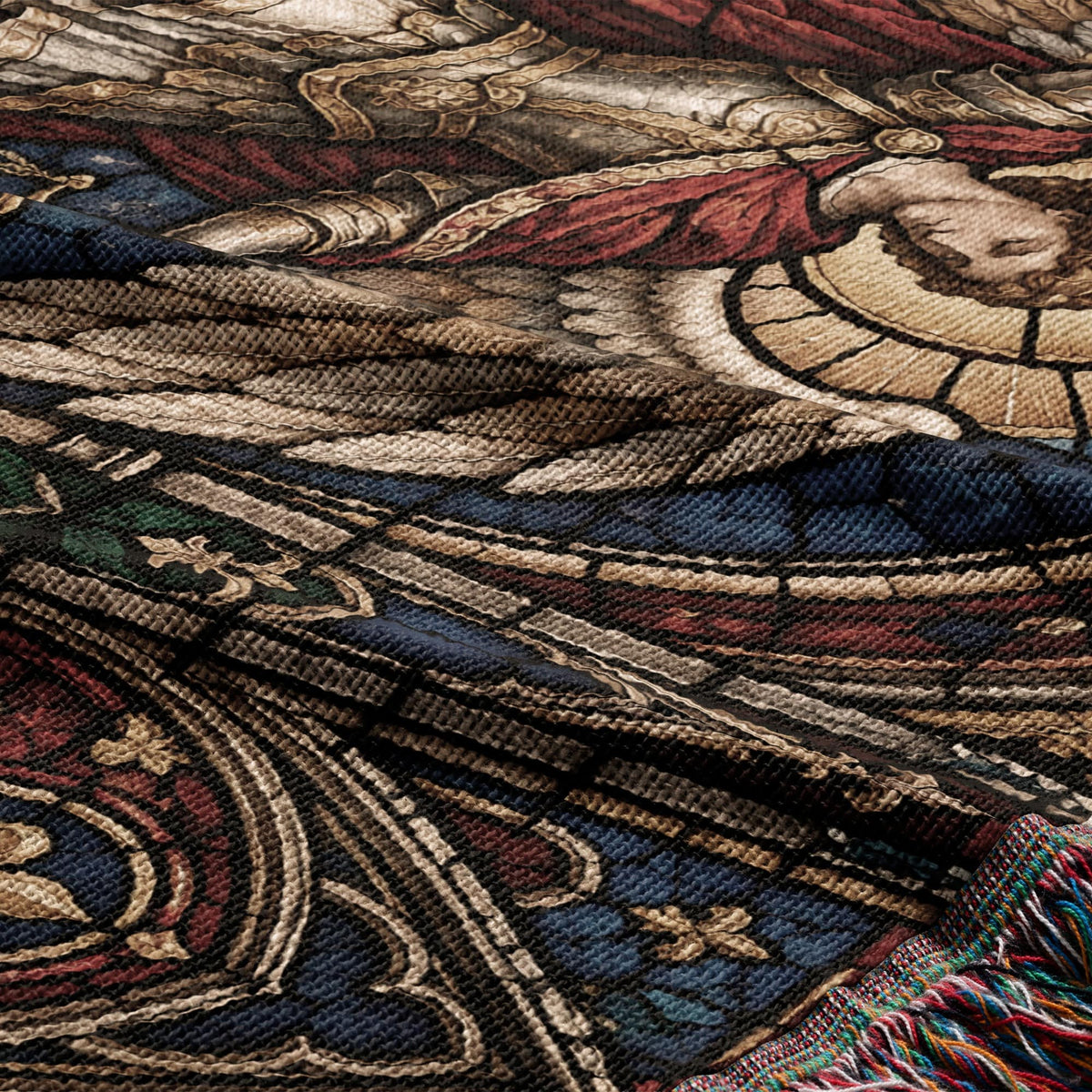 CalmNestStyle Saint Michael Stained Glass Prayer jacquard woven blanket