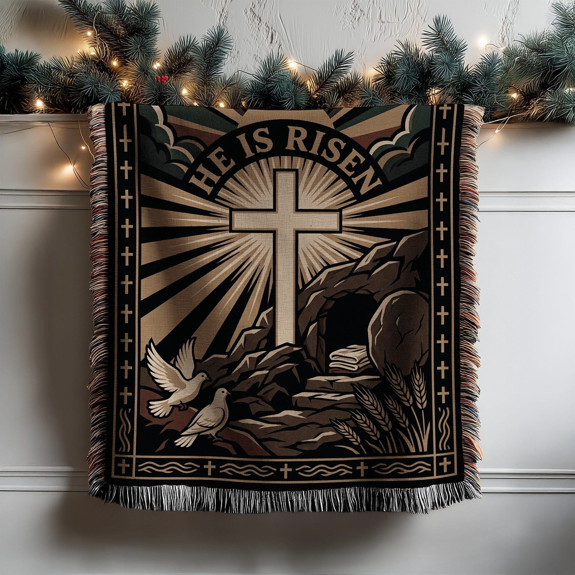 He Is Risen Christian Cross Tapestry Blanket Product