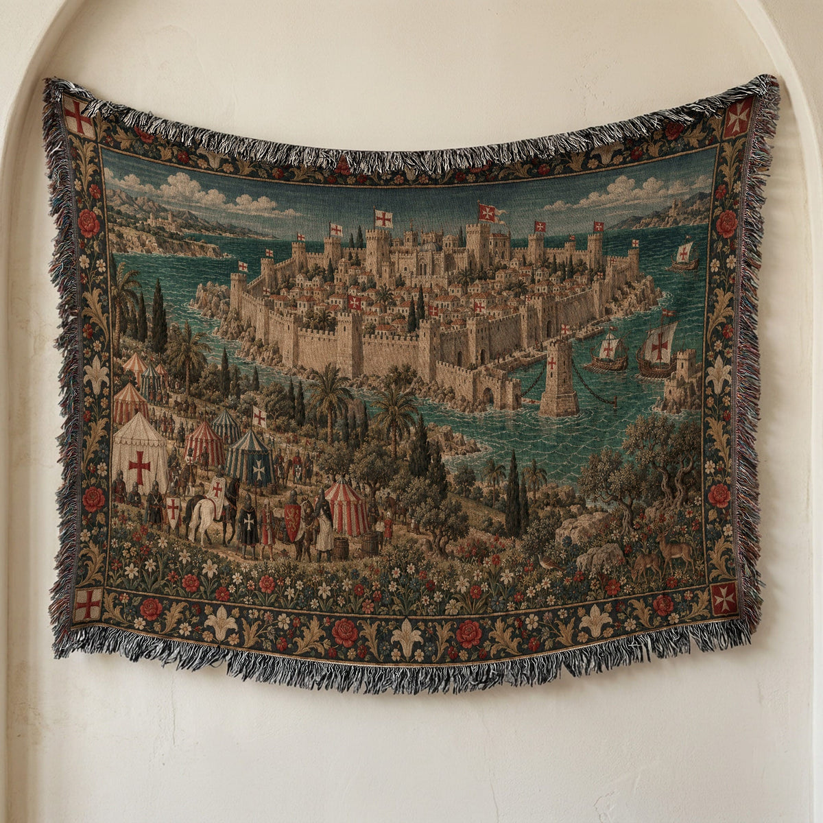 CalmNestStyle Harbor Fortress I Crusader Camp by the Sea jacquard woven blanket