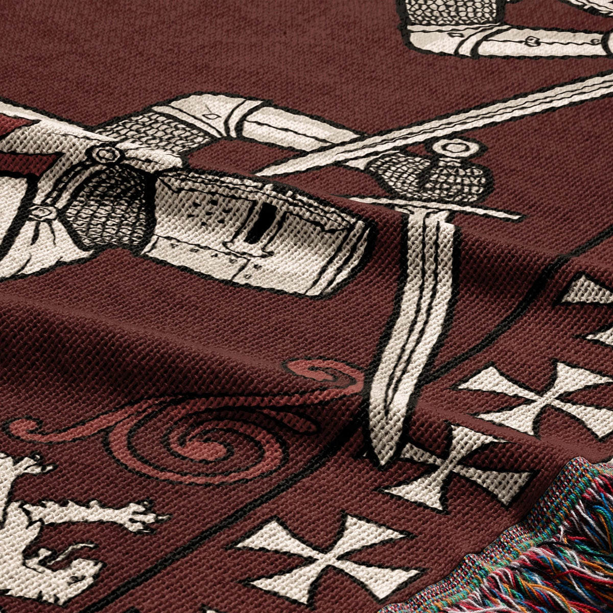 MyDesigns Medieval Tapestry Blanket – Knights Templar Duel Woven Throw, White Cross Border jacquard woven blanket