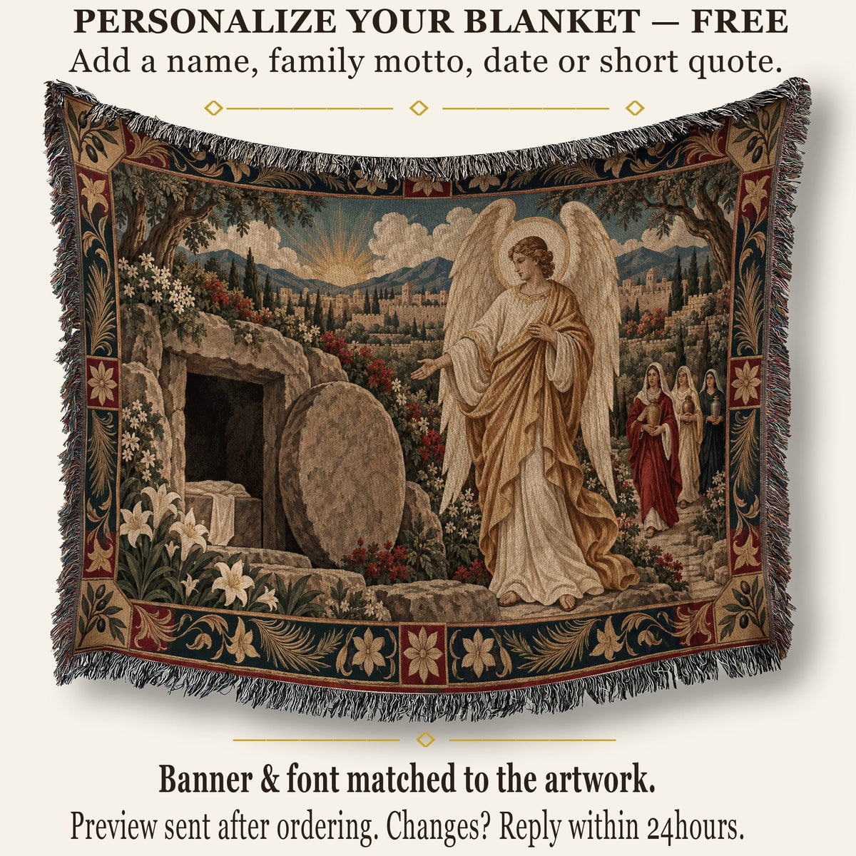 CalmNestStyle Resurrection Morning at the Empty Tomb jacquard woven blanket