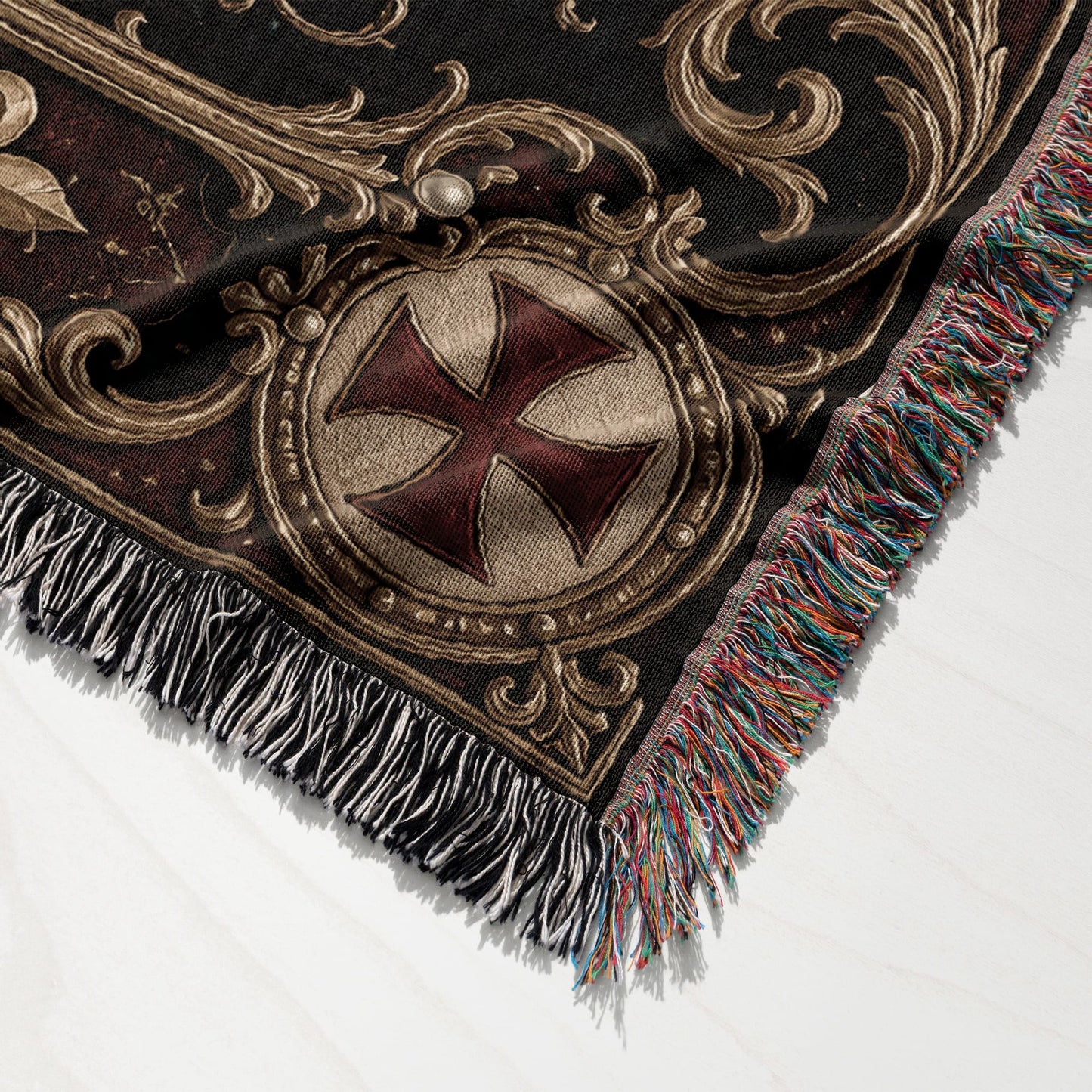 MyDesigns Medieval Blanket – Knights Templar Crest, Crown & Laurel Woven Throw jacquard woven blanket