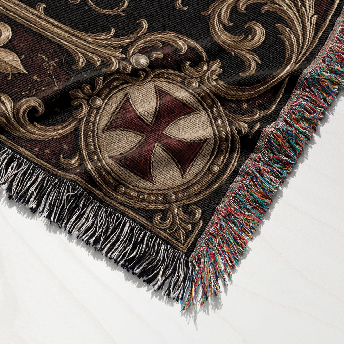 MyDesigns Medieval Blanket – Knights Templar Crest, Crown & Laurel Woven Throw jacquard woven blanket