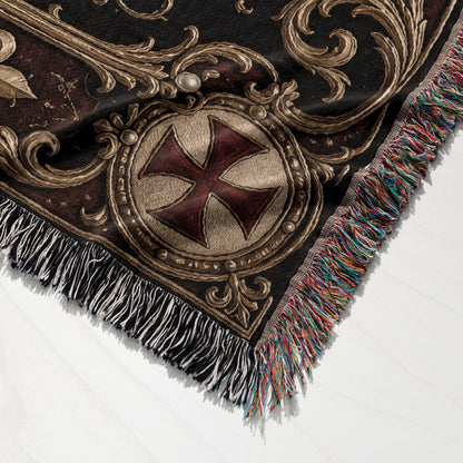 MyDesigns Medieval Blanket – Knights Templar Crest, Crown & Laurel Woven Throw jacquard woven blanket