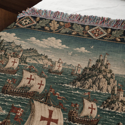 CalmNestStyle Crusader Fleet I Knight at the Harbor jacquard woven blanket