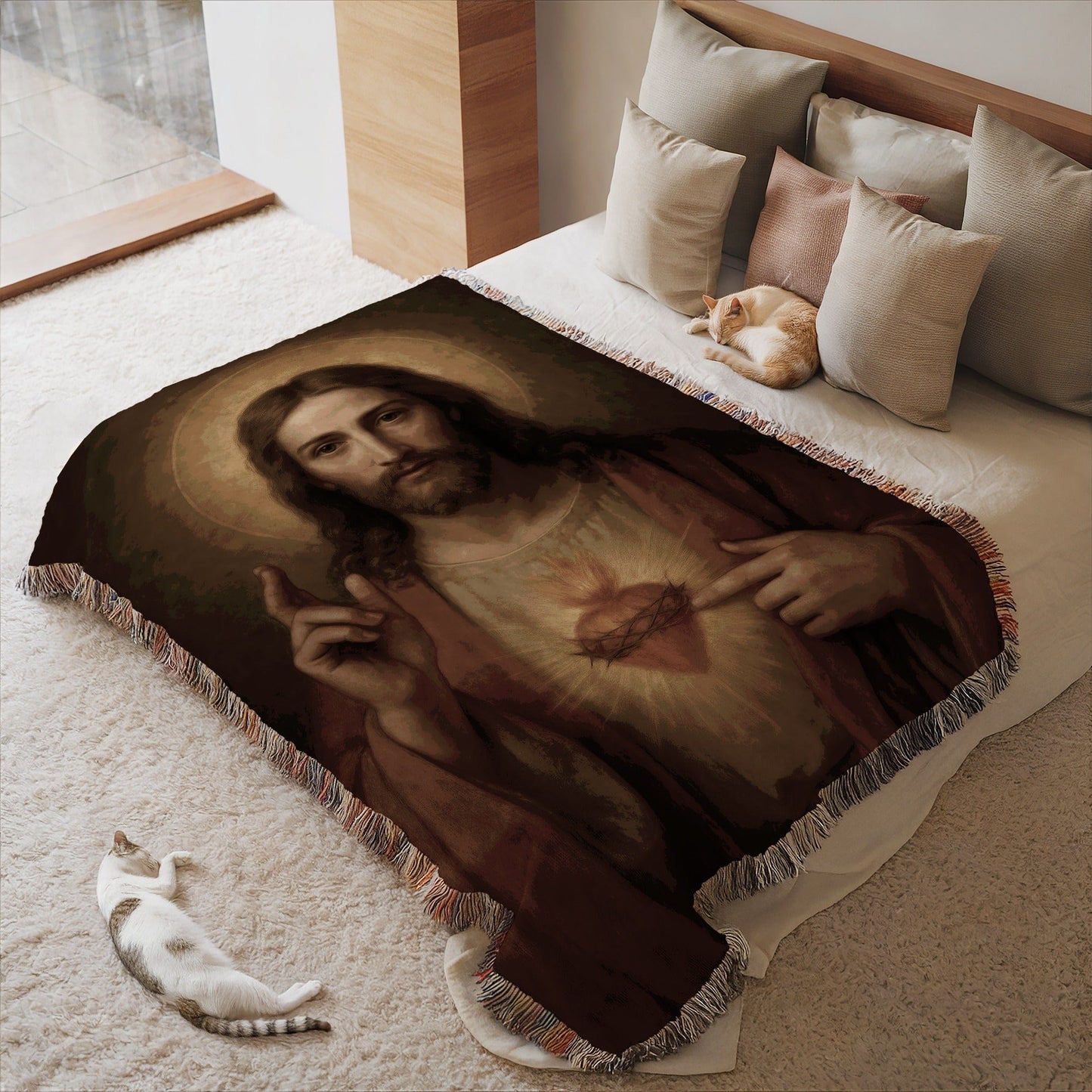 Sacred Heart of Jesus Oversized Bed Throw Blanket