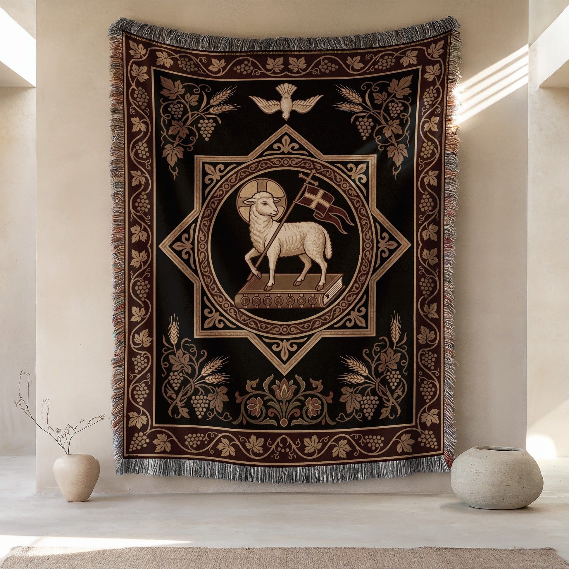 Lamb and Vine Classic Pattern Blanket Wall Decor