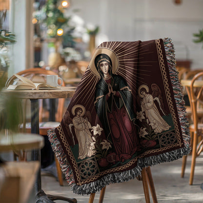 Religious Design Throw Blanket with Angels and Saint Pattern