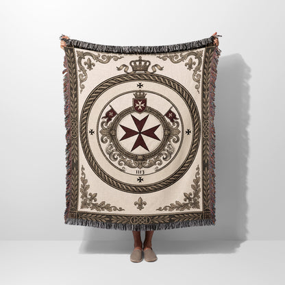 CalmNestStyle Tuitio Fidei Order of Malta Seal Sepia Woven Blanket jacquard woven blanket