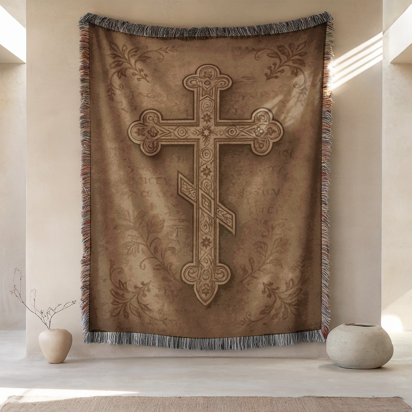 Ornate Cross Themed Blanket Tapestry Wall Art Decor