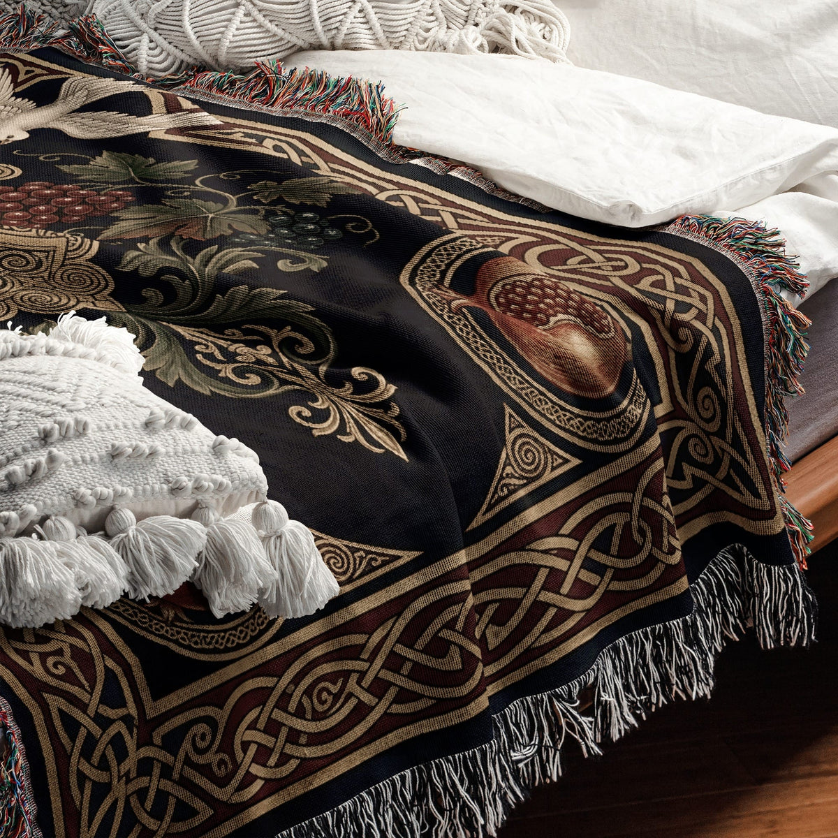 CalmNestStyle Cross with Vine and Celtic Knots jacquard woven blanket