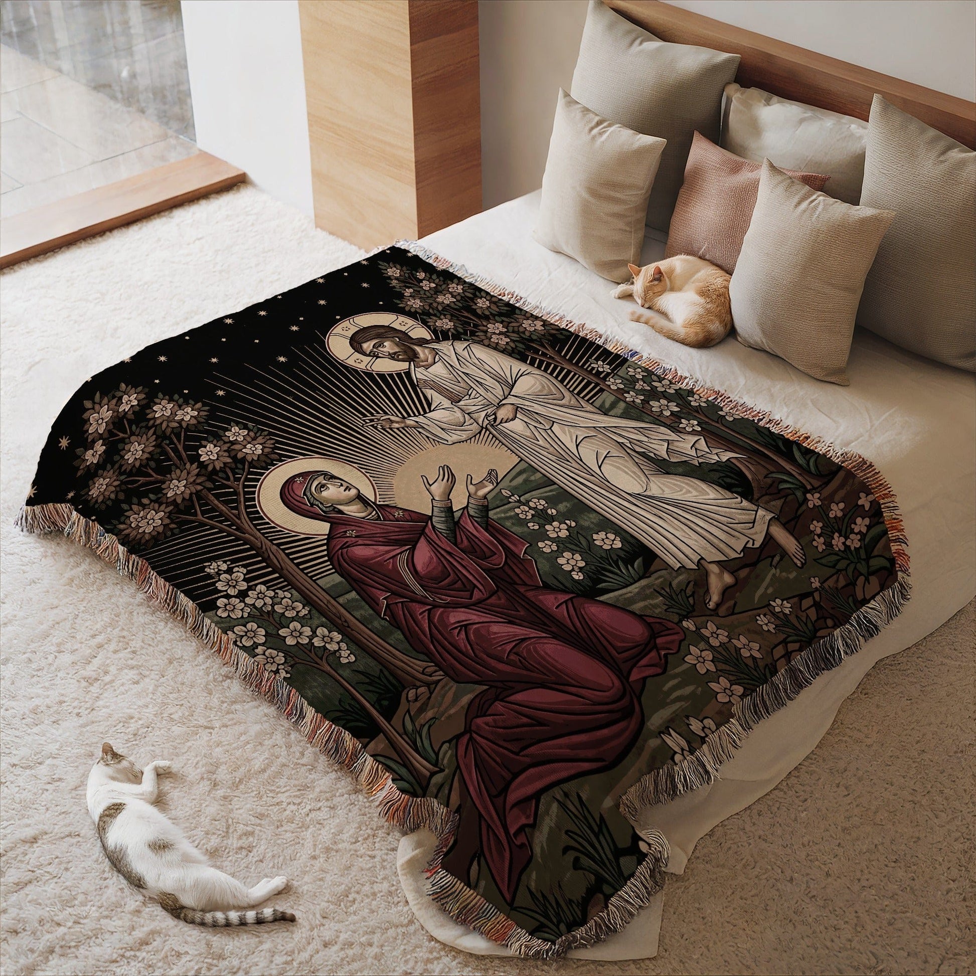 Religious Art Inspired Blanket with Cats Design Blanket