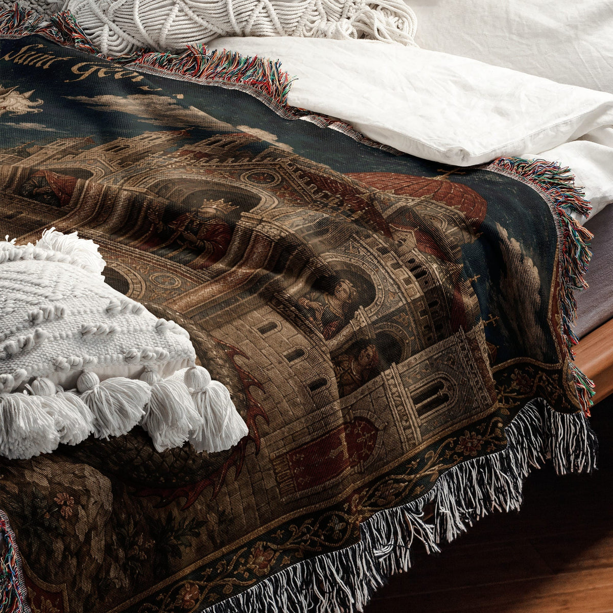 CalmNestStyle Saint George Icon With Gold Halo jacquard woven blanket