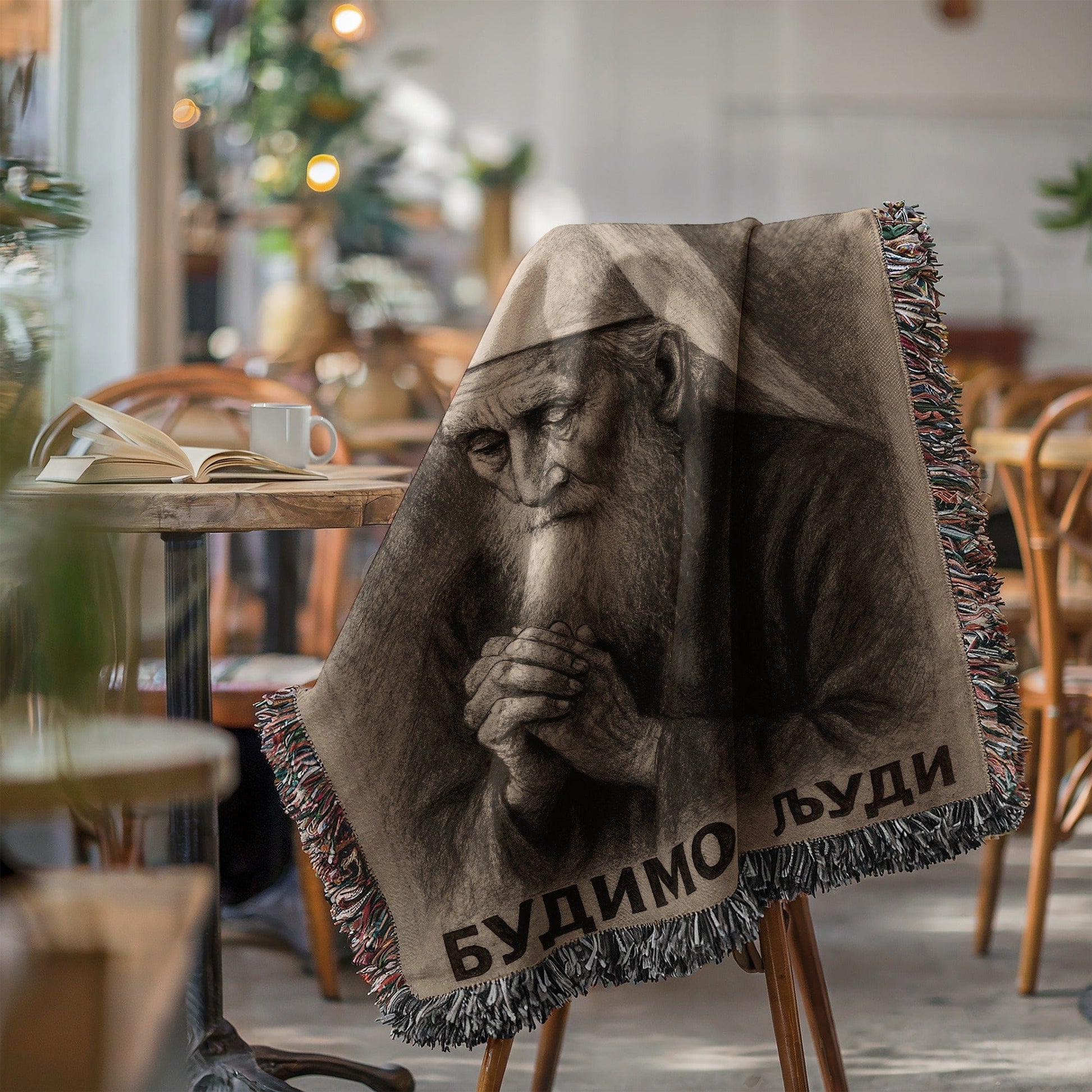 Artistic Blanket Featuring a Thoughtful Elder Design