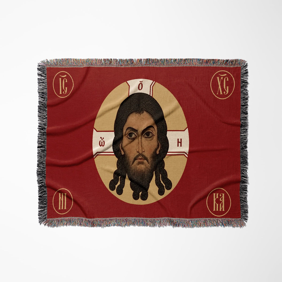 CalmNestStyle Mandylion Holy Face of Christ Flag Woven Blanket jacquard woven blanket