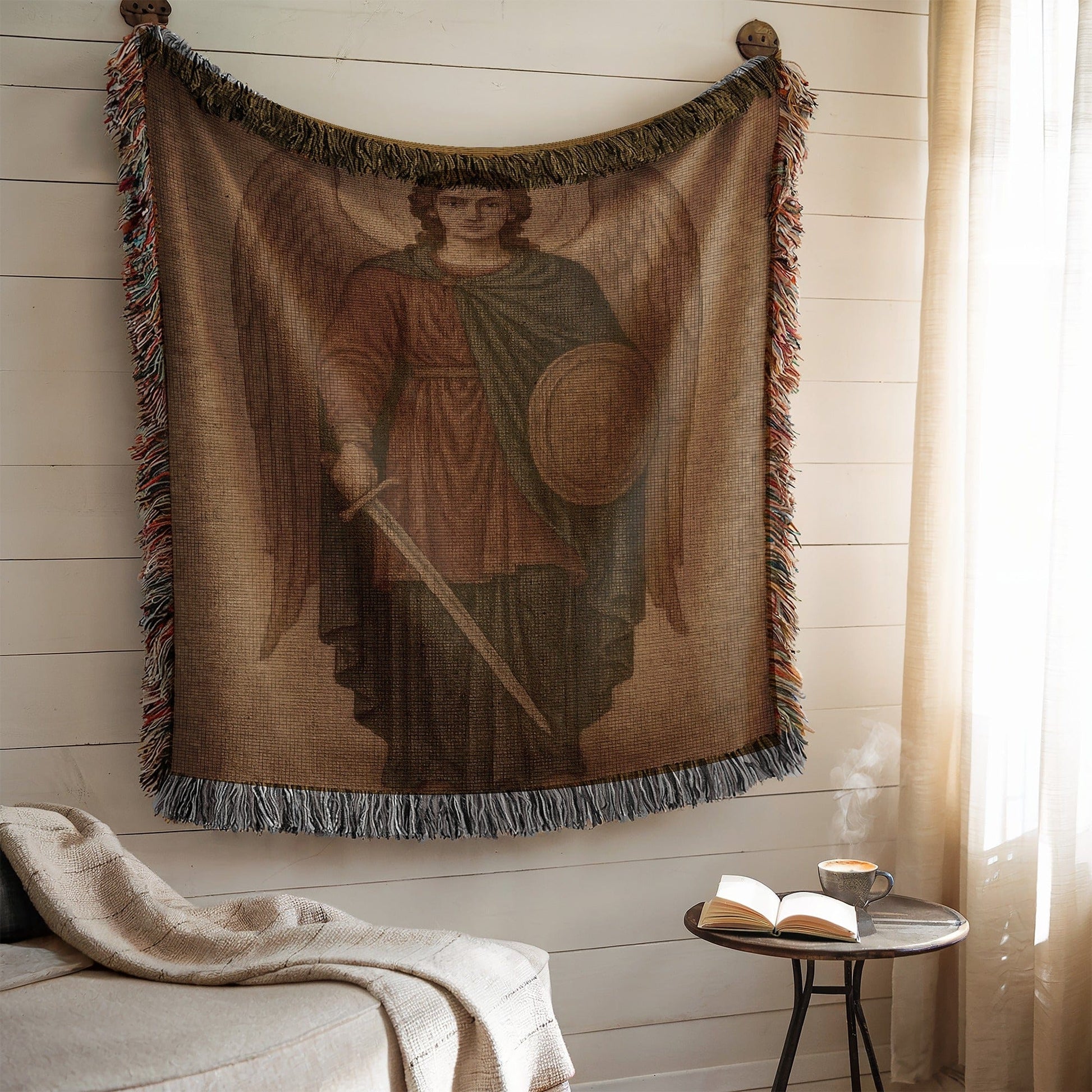 Divine Angel Wall Art Tapestry Decor with Sword Design