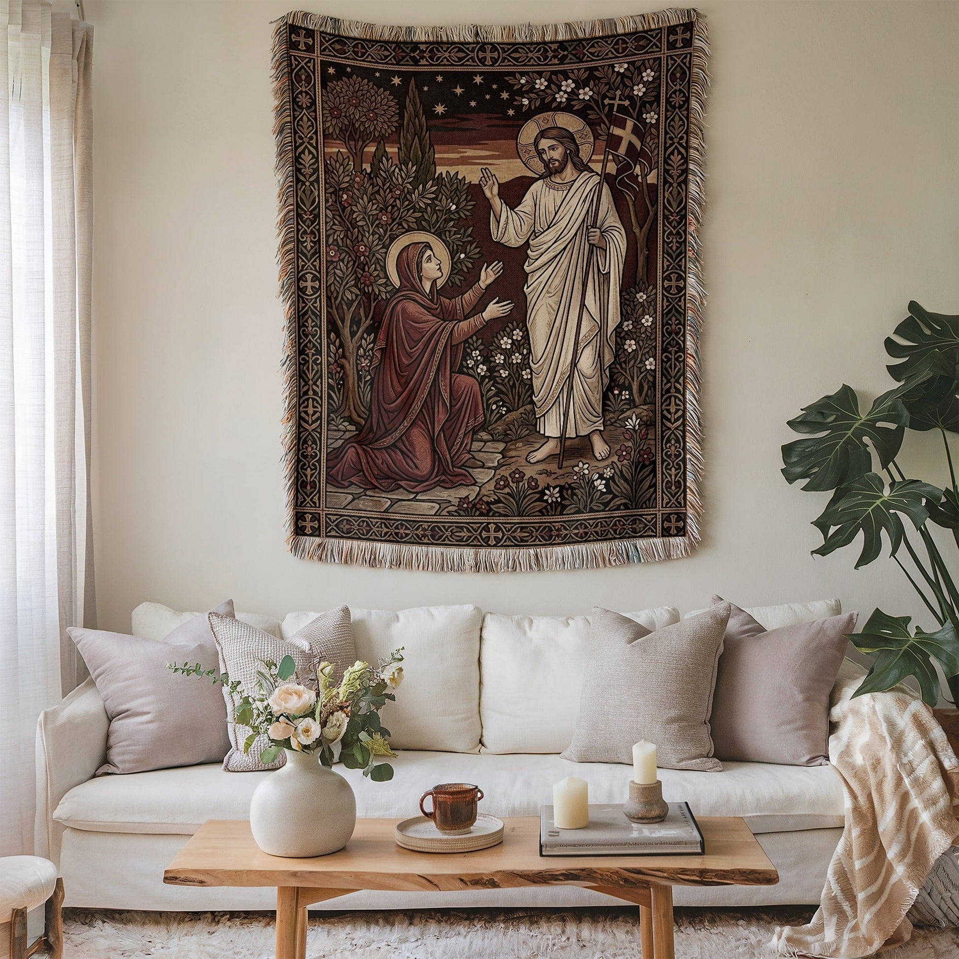 Jesus Meets Mary Magdalene Wall Art Tapestry Decor