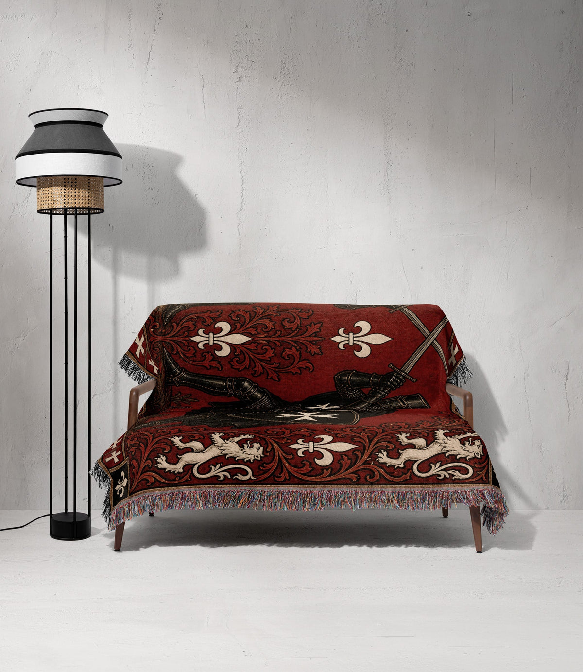 CalmNestStyle Hospitaller Knights Duel Red Fleur de Lis Woven Blanket jacquard woven blanket