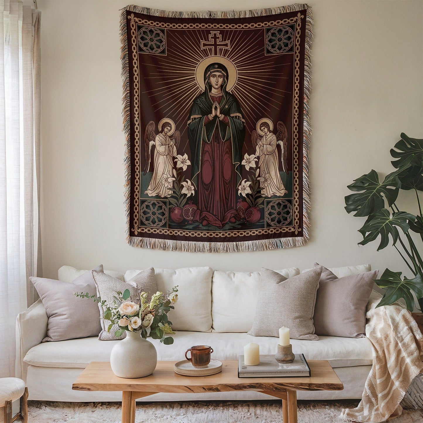 Religious Virgin Mary and Angels Wall Tapestry for Home Decor