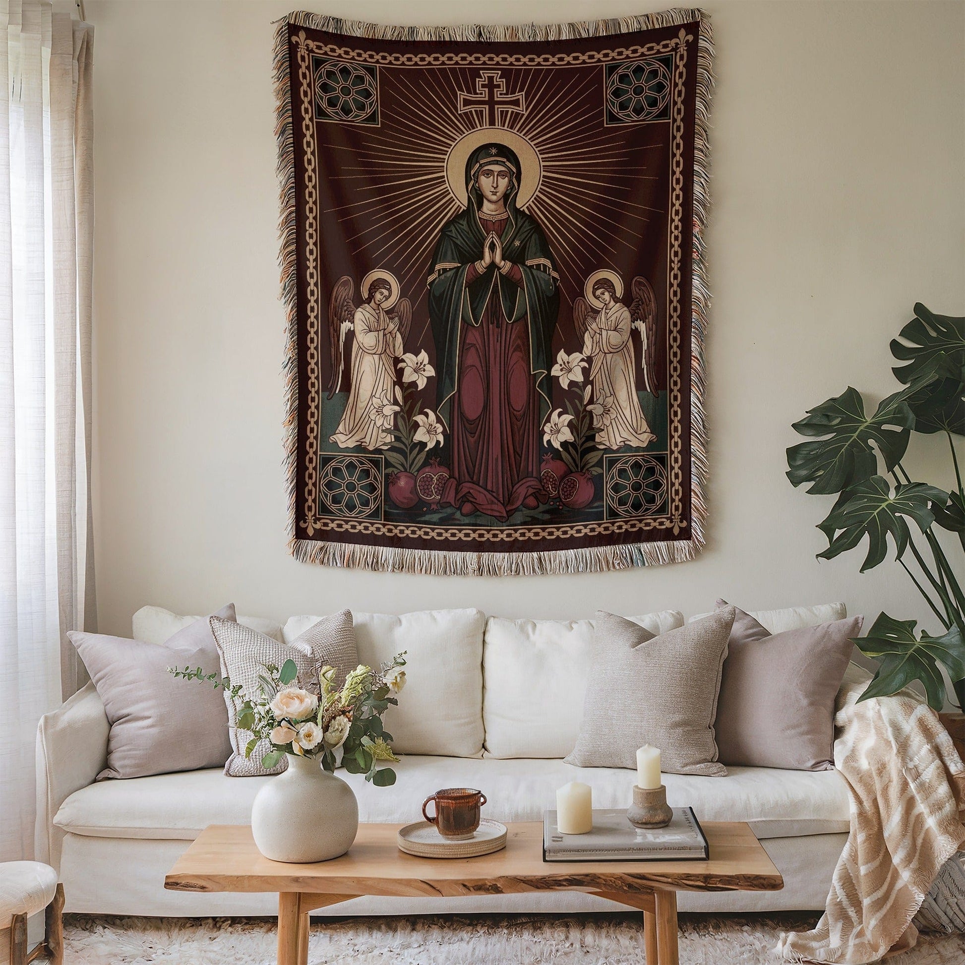 Religious Virgin Mary and Angels Wall Tapestry for Home Decor