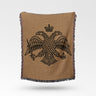 Crowned Double Headed Eagle Holding Sword Orb Over Gold Woven Blanket