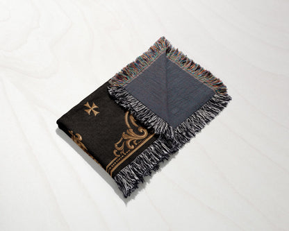 CalmNestStyle Order of Saint John Hospitallers Black and Gold Crest Woven Blanket jacquard woven blanket