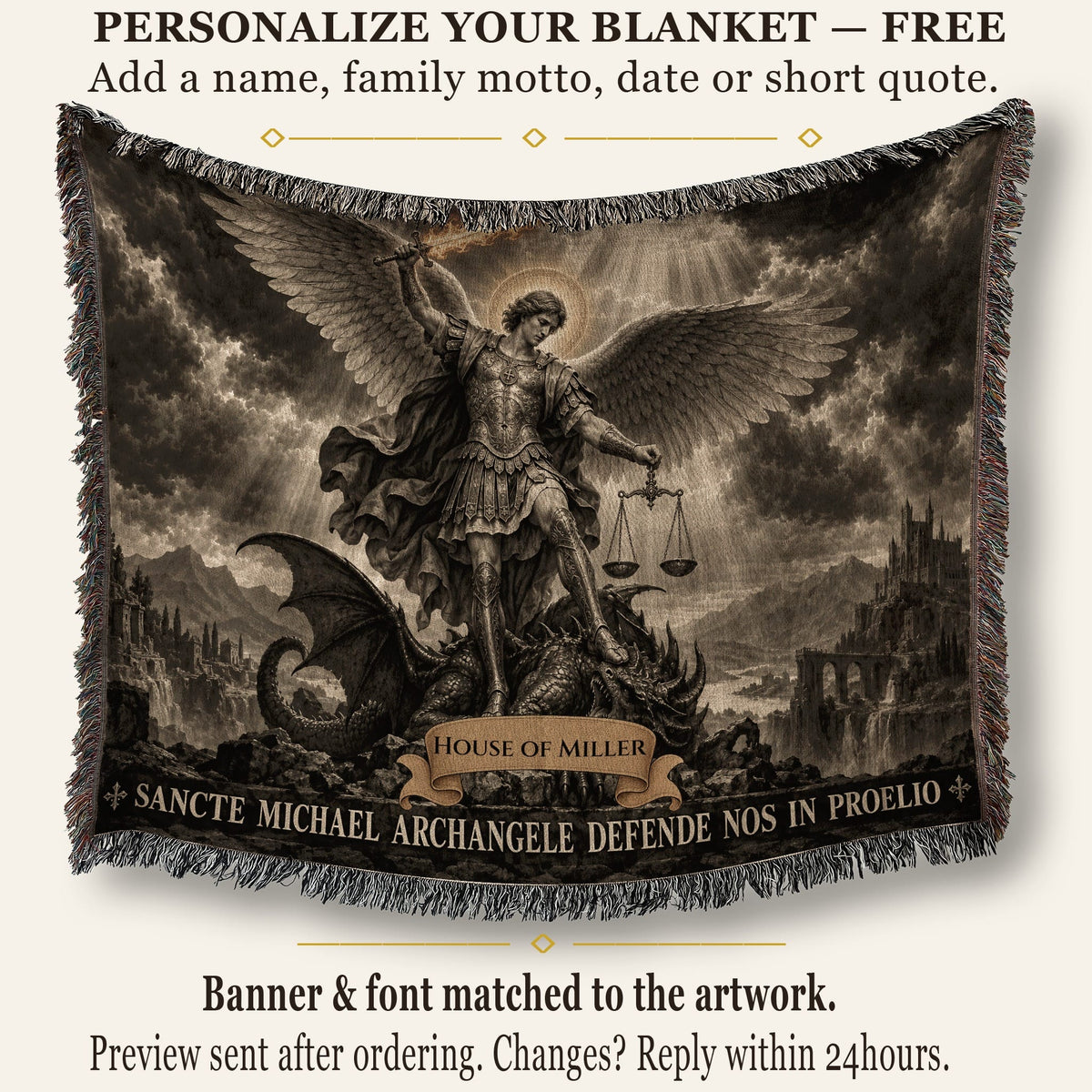 CalmNestStyle Saint Michael Defend Us in Battle jacquard woven blanket