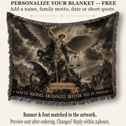 CalmNestStyle Saint Michael Defend Us in Battle jacquard woven blanket