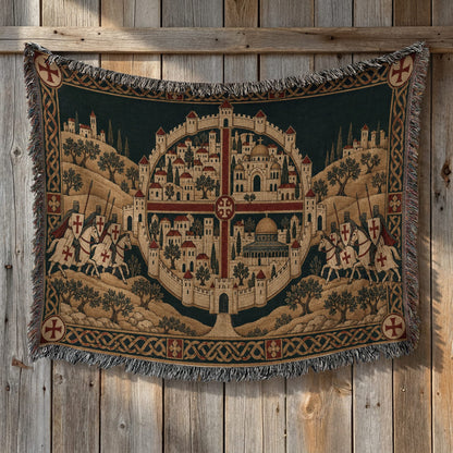 CalmNestStyle Crusader Jerusalem Round Map I Golden Sky jacquard woven blanket