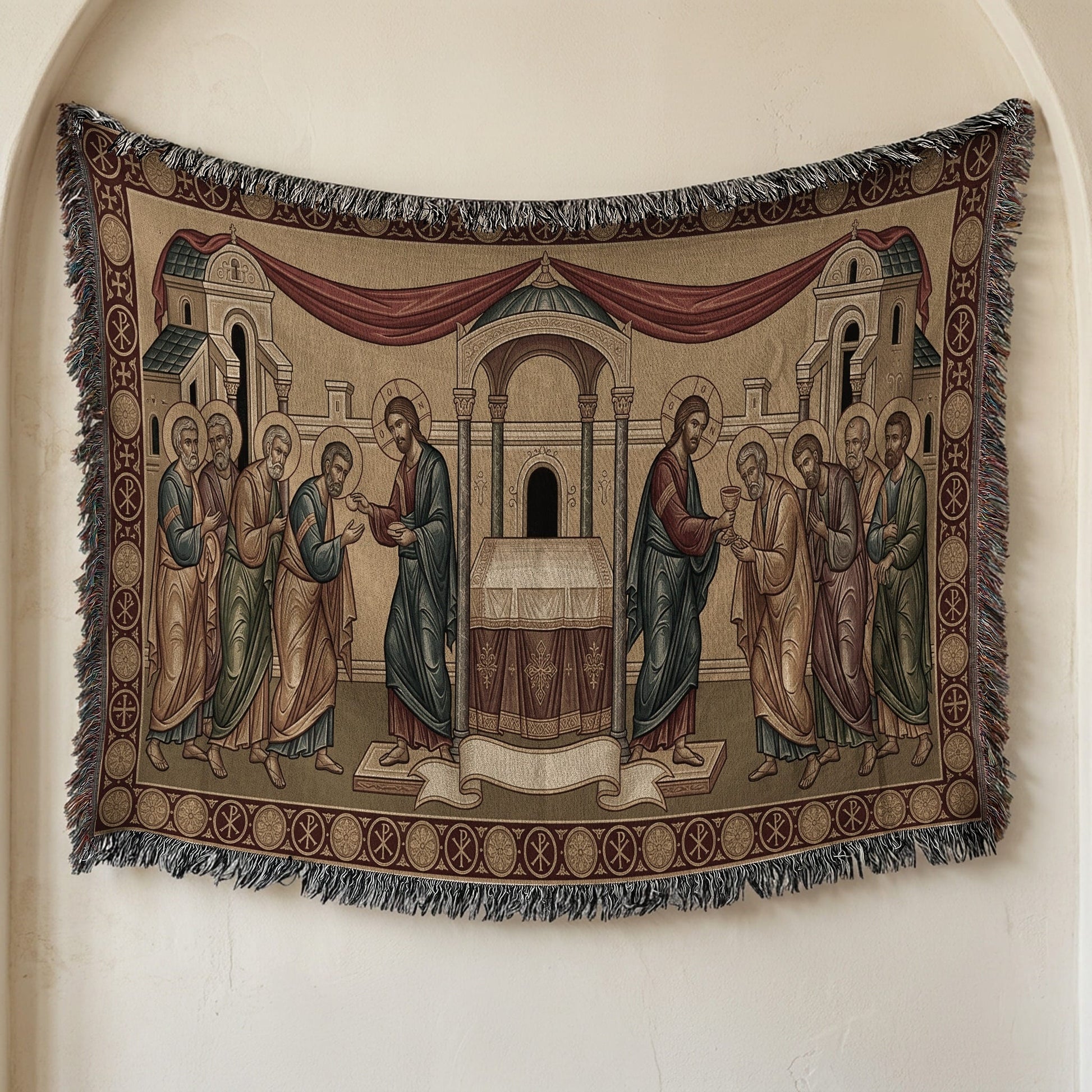 MyDesigns Orthodox Communion Horizontal Tapestry - Byzantine Mystical Supper jacquard woven blanket