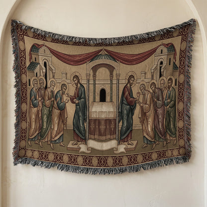 MyDesigns Orthodox Communion Horizontal Tapestry - Byzantine Mystical Supper jacquard woven blanket