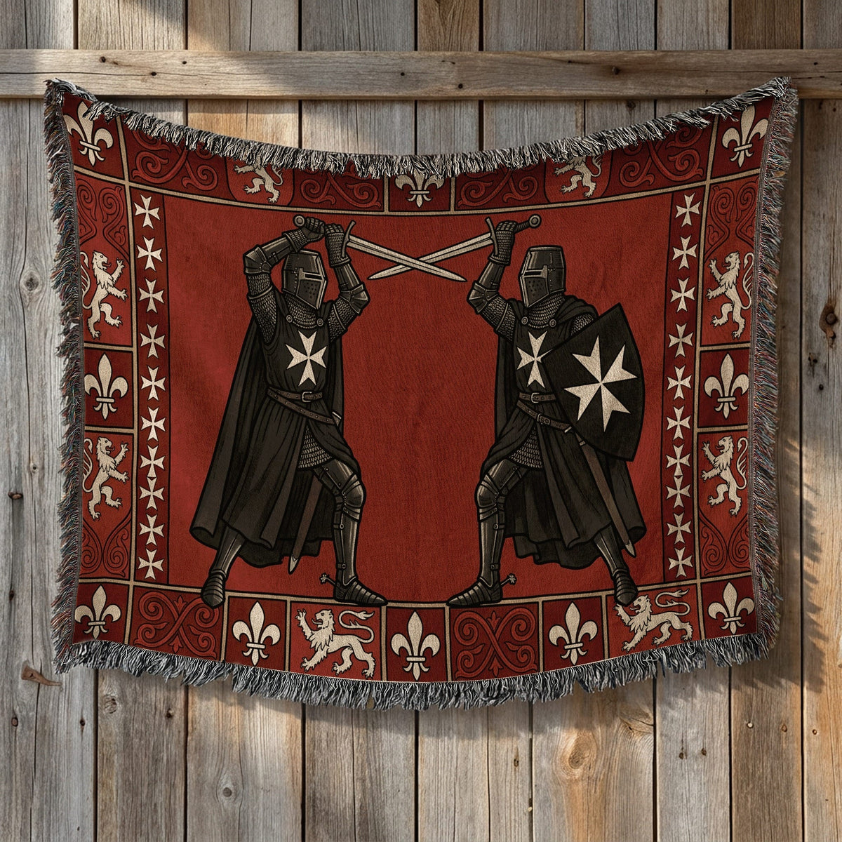 CalmNestStyle Hospitaller Knights Crossed Swords Lions Woven Blanket jacquard woven blanket